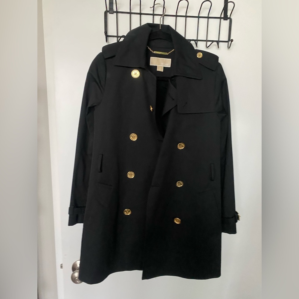 michael kors black trench coat with gold buttons size XS